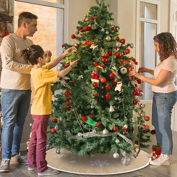 Rustic Burlap Christmas Tree Skirt - 48” Snowflake Farmhouse Style - NWT - Picture 3 of 12